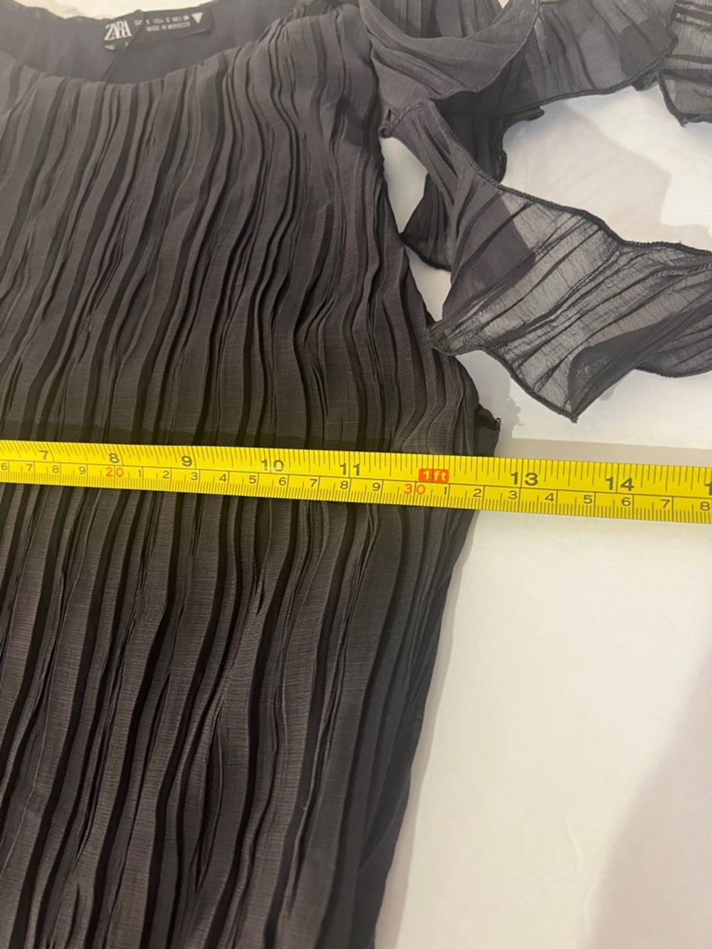 ZARA Crinkle-pleated Navy/Black Ruffle Hem Sleeveless Dress. S NWT - Picture 12 of 16
